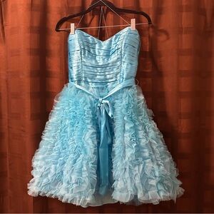 Aidan Mattox Aqua Ruffled Strapless Party Mini Dress
